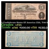 1864 $5 Confederate States Of America CSA, T-69 Mi