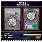 CACG 1948-p Franklin Half Dollar 50c ms62 FBL CACG