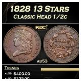 1828 13 Stars Classic Head half cent 1/2c Grades a