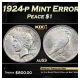 1924-p Peace Dollar Mint Error $1 au53 SEGS
