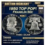 1950 Proof Franklin Half Dollar TOP POP! 50c pr66+