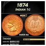 1874 Indian Cent 1c ms64 rd SEGS