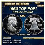 1963 Proof Franklin Half Dollar TOP POP! 50c pr69