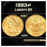 1893-p Gold Liberty Half Eagle $5 ms64 SEGS