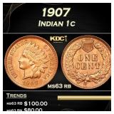 1907 Indian Cent 1c Grades ms63 rb