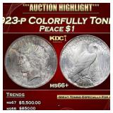 1923-p Peace Dollar Colorfully Toned $1 ms66+ SEGS