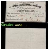 1861 Confederate States of America CSA $40 Note Gr