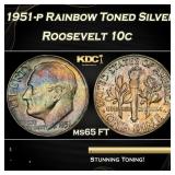 PCGS 1951-p Roosevelt Dime Rainbow Toned Silver 10