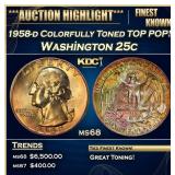 1958-d Washington Quarter Colorfully Toned TOP POP