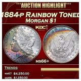 1884-p Morgan Dollar Rainbow Toned $1 ms66+ USCG