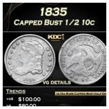 1835 Capped Bust Half Dime 1/2 10c Grades vg detai