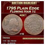 1795 Flowing Hair large cent Plain Edge 1c f15 SEG