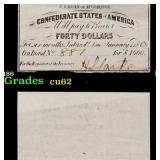 1861 Confederate States of America CSA $40 Note Gr