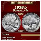 1938-d Buffalo Nickel 5c ms67+ SEGS