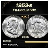 1953-s Franklin Half Dollar 50c Grades ms66