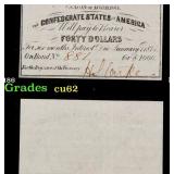 1861 Confederate States of America CSA $40 Note Gr