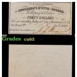 1861 Confederate States of America CSA $40 Note Gr