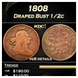 1808 Draped Bust Half Cent 1/2c vg8 details SEGS
