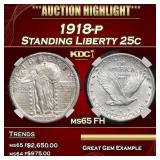 1918-p Standing Liberty Quarter 25c ms65 FH PGA