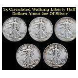 5x 1944-s Circulated Walking Liberty Half Dollars