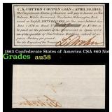 1863 Confederate States of America CSA $60 Note Gr