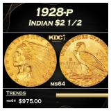 1928-p Gold Indian Quarter Eagle $2 1/2 ms64 SEGS