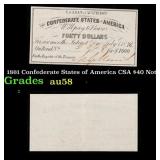 1861 Confederate States of America CSA $40 Note Gr
