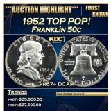 1952 Proof Franklin Half Dollar TOP POP! 50c pr67+