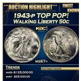 1943-p Walking Liberty Half Dollar TOP POP! 50c ms