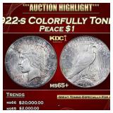 1922-s Peace Dollar Colorfully Toned $1 ms65+ SEGS
