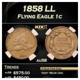1858 LL Flying Eagle Cent 1c au58 PGA