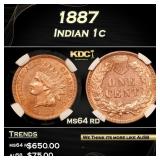 1887 Indian Cent 1c ms64 rd PGA