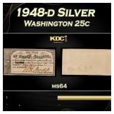 CACG 1948-d Washington Quarter Silver 25c ms64 CAC