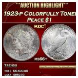 1923-p Peace Dollar Colorfully Toned $1 ms66+ SEGS