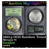 PCGS 1883-p Morgan Dollar OGH Rainbow Toned 1 ms64