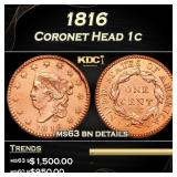 1816 Coronet Head Large Cent 1c ms63 bn details SE