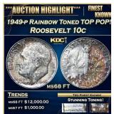 1949-p Roosevelt Dime Rainbow Toned TOP POP! 10c m