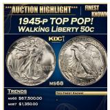 1945-p Walking Liberty Half Dollar TOP POP! 50c ms