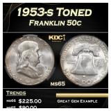 CACG 1953-s Franklin Half Dollar Toned 50c ms65 CA