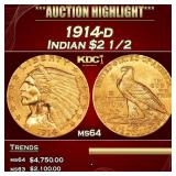 1914-d Gold Indian Quarter Eagle $2 1/2 ms64 SEGS