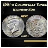 1991-d Kennedy Half Dollar Colorfully Toned 50c Gr