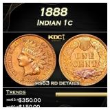 1888 Indian Cent 1c ms63 rd details SEGS