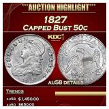 1827 Capped Bust Half Dollar 50c au58 details SEGS