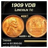 1909 VDB Lincoln Cent 1c ms66+ rd SEGS