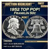 1952 Proof Franklin Half Dollar TOP POP! 50c pr67+