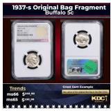 NGC 1937-s Buffalo Nickel Original Bag Fragment 5c