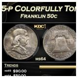 CACG 1955-p Franklin Half Dollar Colorfully Toned