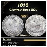 1818 Capped Bust Half Dollar 50c vf25 details SEGS