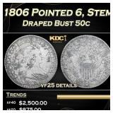 1806 Draped Bust Half Dollar Pointed 6, Stem 50c G