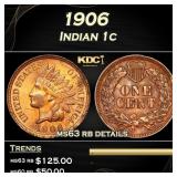 1906 Indian Cent 1c ms63 rb details SEGS